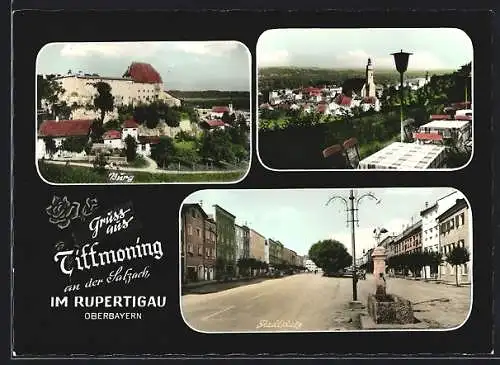 AK Tittmoning an der Salzach, Stadtplatz, Burg, Blick zur Kirche