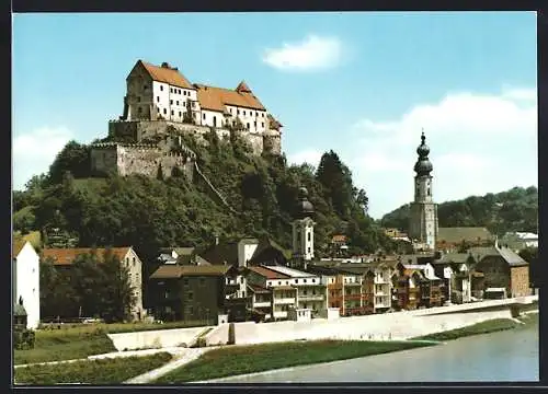 AK Burghausen an der Salzach, Teilansicht mit Burg