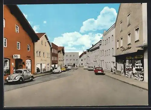 AK Triftern /Ndb., Strassenpartie mit Geschäften, VW Käfer