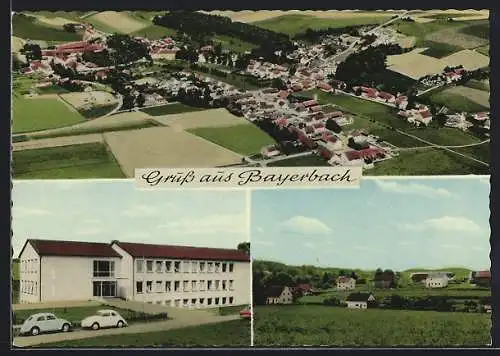 AK Bayerbach b. Ergoldsbach, Gebäude und VW-Käfer, Ortsansicht aus der Vogelschau