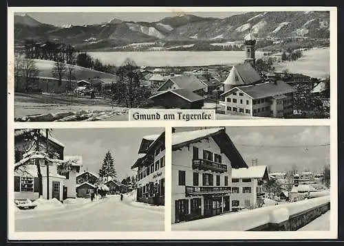 AK Gmund am Tegernsee, Strassenpartie im Ort, Ortsansicht im Winter