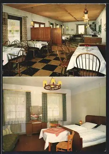AK Mühltal /Weyarn, Hotel-Pension Bruckmühle, Speiseraum und Hotelzimmer