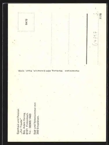 AK Finkenbach / Odenwald, Gasthaus und Pension Zur Traube, mit Speisesaal, Inh. Adam Hering