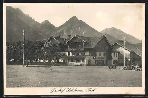 AK Schluxen /Tirol, Gasthof Schluxen mit Gipfelpanorama