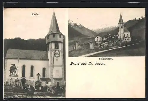 AK St. Jacob, Kirche mit Kirchhof, Totalansicht