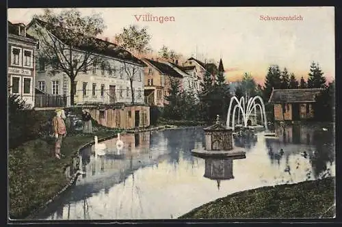 AK Villingen / Schwarzwald, Partie am Schwanenteich