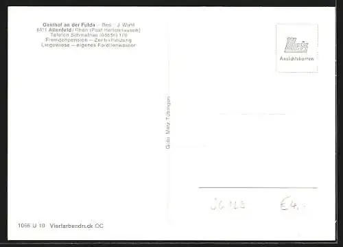 AK Altenfeld /Rhön, Gasthof an der Fulda mit Speiseraum, Inh. J. Wahl, Ortsansicht