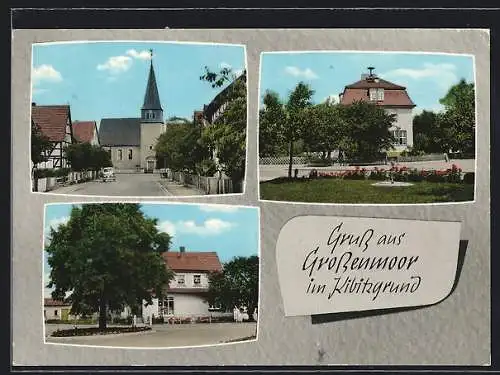 AK Grossenmoor im Kibitzgrund, Blick zur Kirche, Ortspartien