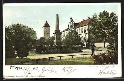 AK Villingen / Schwarzwald, Bezirksamt und Kriegerdenkmal