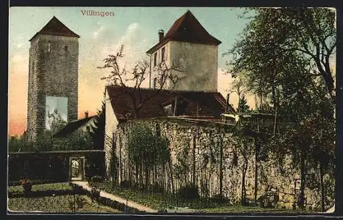 AK Villingen / Schwarzwald, Ortspartie mit Garten