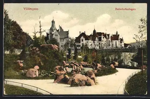 AK Villingen / Schwarzwald, Die Bahnhofsanlagen und das Villenviertel