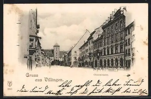 AK Villingen / Schwarzwald, Oberstrasse mit Gasthaus und Brunnen