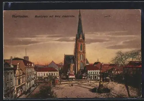 AK Oberhausen / Rheinland, Marktplatz mit Herz Jesukirche
