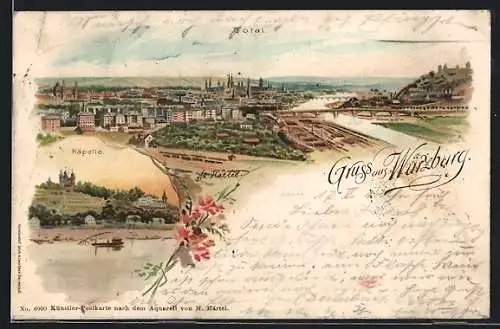 Lithographie Würzburg, Käpelle, Totalansicht