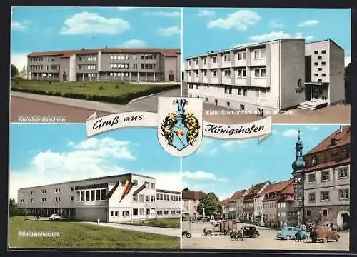 AK Königshofen / Grabfeld, Kreisberufsschule, Kath. Studienseminar St. Michael, Realgymnasium, Marktplatz