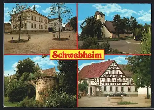 AK Schwebheim / Unterf., Fachwerkhaus, Schlossruine, Kirche
