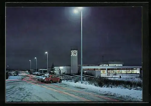 AK Bundesautobahn-Raststätte Hasselberg Ost der Strecke Frankfurt-Kassel im Winter