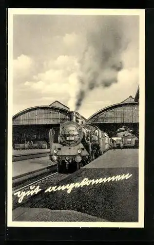 AK Dampflokomotive im Bahnhof