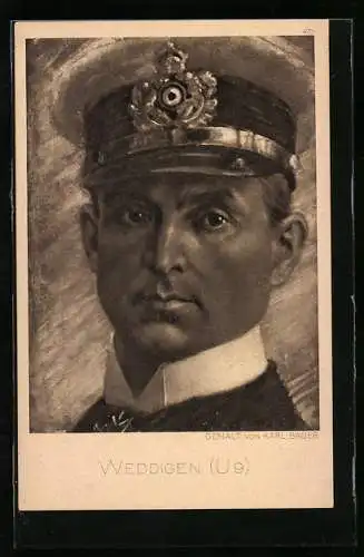 Künstler-AK Karl Bauer: Kapitänleutnant Otto Weddigen in Uniform