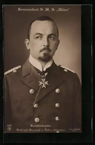 AK Graf zu Dohna-Schlodien, Portrait vom Korvettenkapitän und Kommandant der S.M.S. Möwe