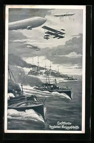 AK Luftflotte begleitet Kriegsschiffe, Zeppeline