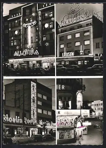 AK Hamburg-St. Pauli, Reeperbahn bei Nacht mit Club Allotria und Moulin Rouge