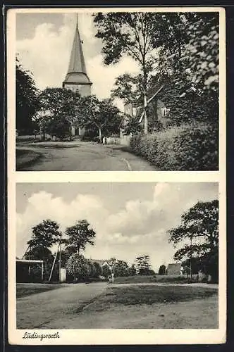 AK Lüdingworth, Blick zur Kirche, Strassenpartie