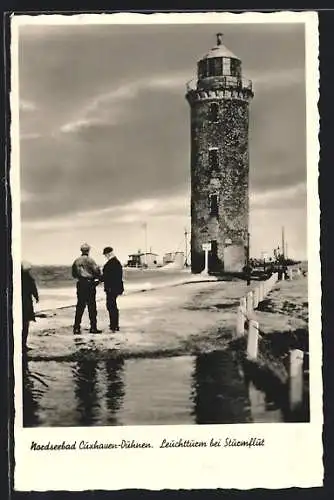 AK Cuxhaven-Duhnen, Leuchtturm bei Sturmflut