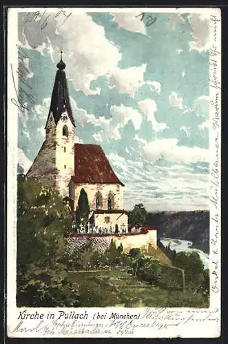 AK Pullach, Kirche mit Blick ins Isartal
