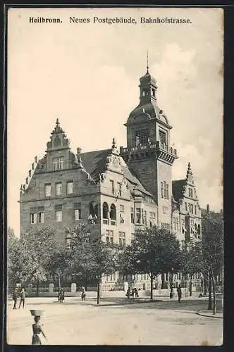 AK Heilbronn, Bahnhofstrasse mit neuem Postgebäude