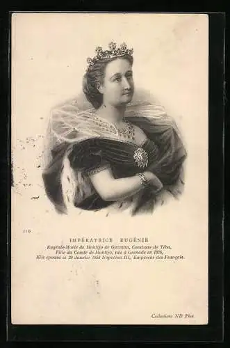 AK Impératrice Eugénie, Eugénie-Marie de Montijo de Guzman, Comtesse de Téba
