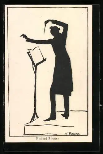 Künstler-AK Silhouette von Richard Strauss beim Dirigieren