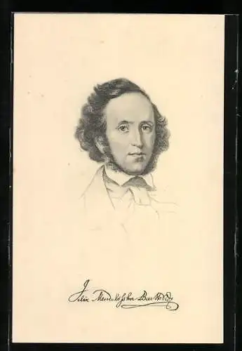 Künstler-AK Portrait des Komponisten Felix Mendelssohn Bartholdy