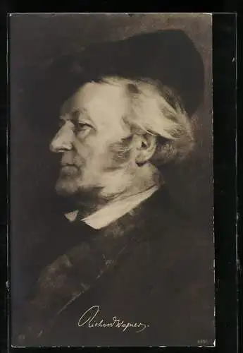 AK Richard Wagner mit Hut von der Seite portraitiert