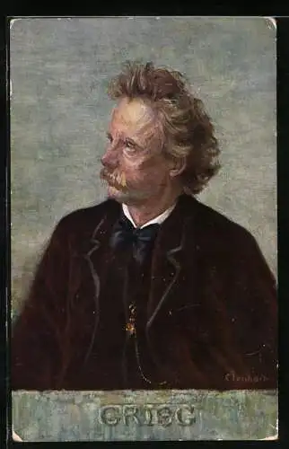 Künstler-AK Pianist Edvard Grieg im Anzug