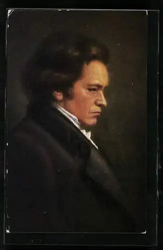 Künstler-AK Ludwig van Beethoven im seitlichen Portrait mit nachdenklichem Blick
