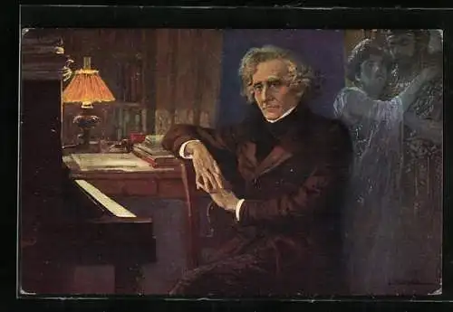 AK Komponist Hector Berlioz beim komponieren von Die Trojaner
