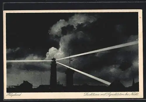 AK Helgoland, Leuchtturm & Signalstation bei Nacht
