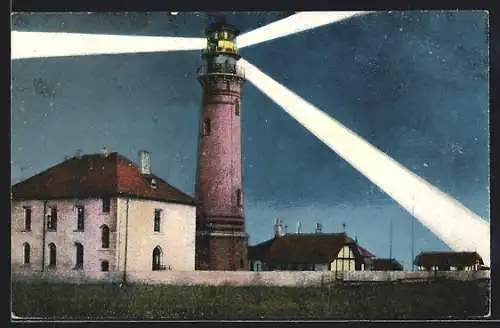 AK Helgoland, Leuchtturm bei Nacht