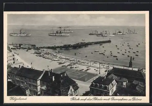 AK Helgoland, Dampfer auf der Rhede vor der Düne