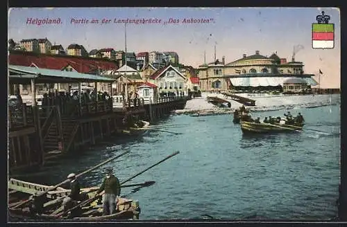 AK Helgoland, Partie an der Landungsbrücke Das Anbooten, Wappen