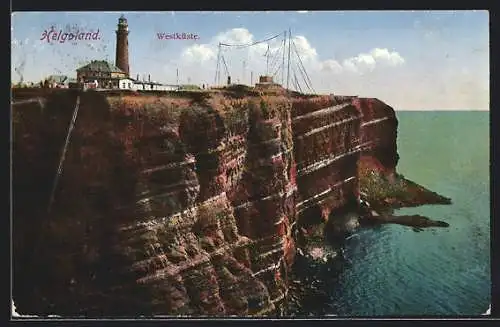 AK Helgoland, Westküste mit Leuchtturm