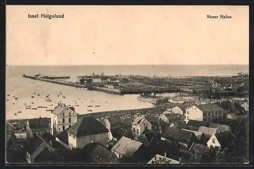 AK Helgoland, Ortspartie mit neuem Hafen