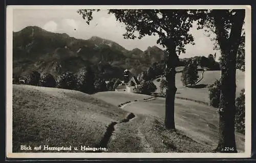 AK Herzogstand, Panorama mit Kirche und Heimgarten