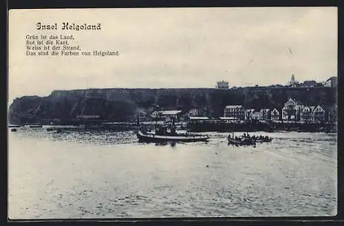 AK Helgoland, Teilansicht mit Dampfer