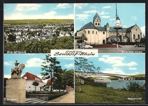 AK Bendorf /Rhein, Rheinbrücke, Ev. u. Kath. Kirche, Denkmal