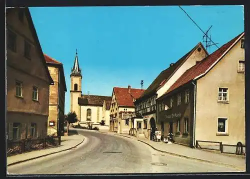 AK Poppenlauer, Rösterei Gensler, Blick zur Kirche