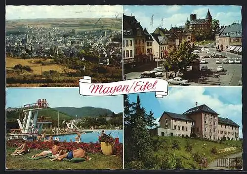 AK Mayen /Eifel, Ortsansicht, Schloss und Freibad