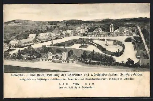 AK Villingen / Schwarzwald, Gewerbe- u. Industrie-Ausstellung d. Bad. u. Württ. Schwarzwaldes 1907, Ausstellungsgelände