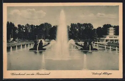AK Liegnitz, Deutsche Gartenbau- u. Schlesische Gewerbe-Ausstellung 1927, Wasserkunst und Roseninsel